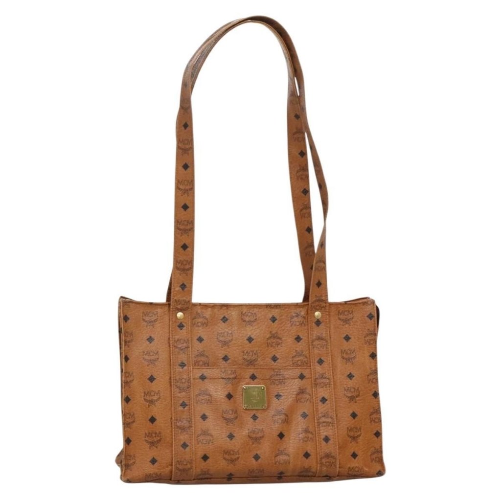 Authentic Mcm Logogram Vicetos Shoulder Bag Pvc Brown Gold